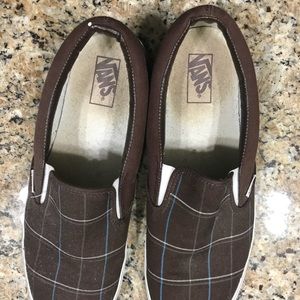 Vans brown patterned slip ons